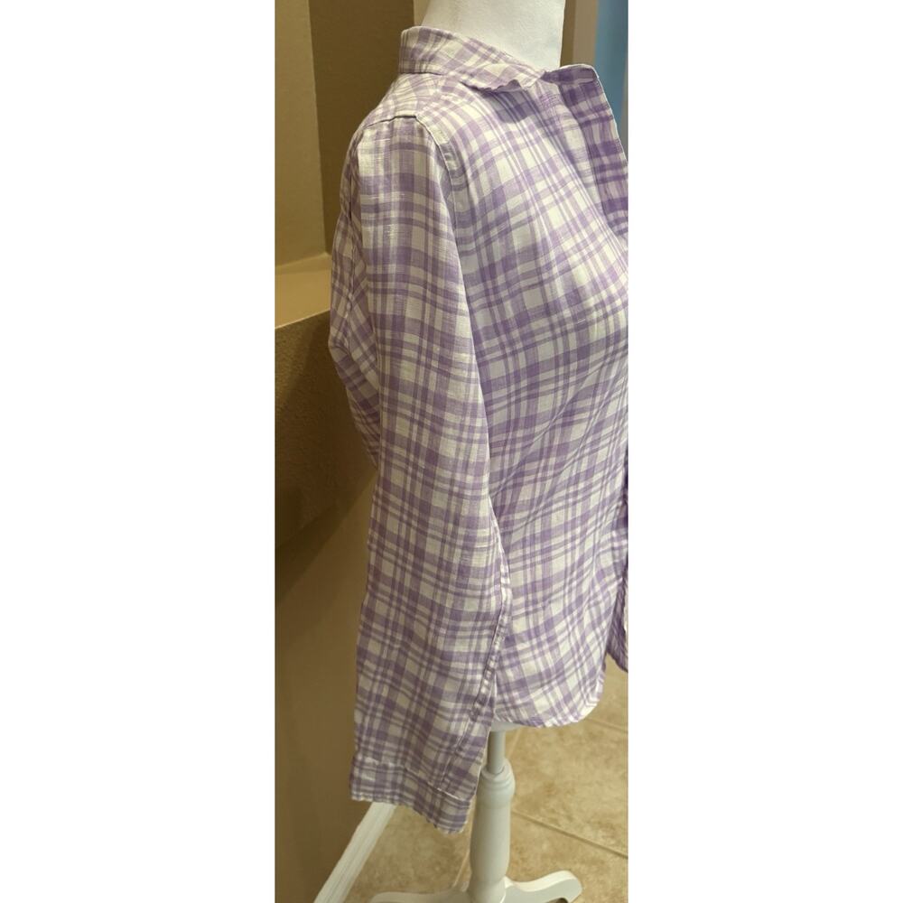 Frank & Eileen Linen Shirt Barry Womens in Plaid Purple Woven Italy Size S - Picture 3 of 9